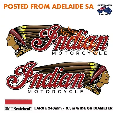 NEW VINTAGE INDIAN MOTORCYCLE X 2 L&R  Large Decal Sticker  240mm Long 80mm Tall • $15