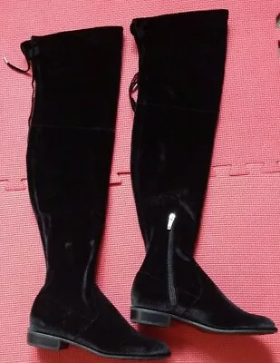 Marc Fisher Boots Sz 6M Black Flat? Faux Suede Velvet Over-the-Knee Never Worn ? • $35.79