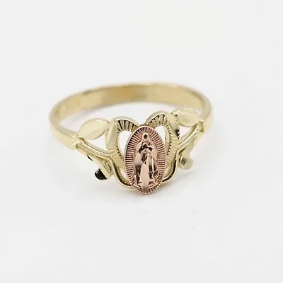 Kids Virgin Mary Lady Guadalupe Ring Real 10K Yellow Rose Gold Size 3 • $74.24