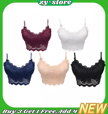 Women Backless Lace Floral Bralette Crop Top Padded Bra Bustier Cami Vest Tank A • £3.80