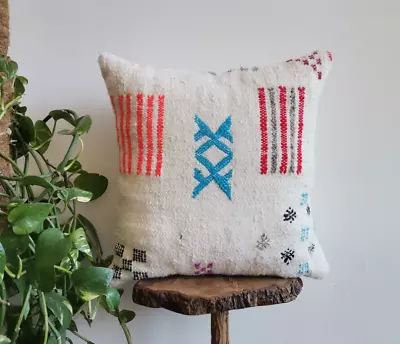 Moroccan Handmade Kilim Pillow White Cushion Cover Throw Pillow Case Sofa Boho • $59