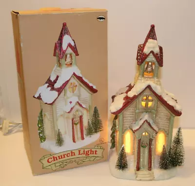 Vintage Christmas Village Porcelain Lighted Church House 11.5  X 6  X 5  W/Box • $14.95