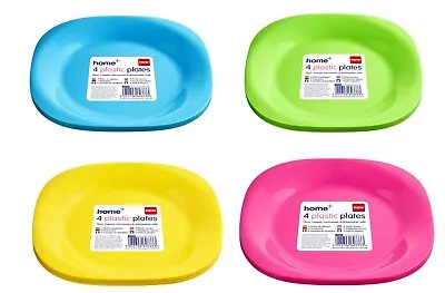 4 Plastic Reusable Plates Set Colourful Party Picnic BBQ Dinner Outdoor 19cm • £3.97