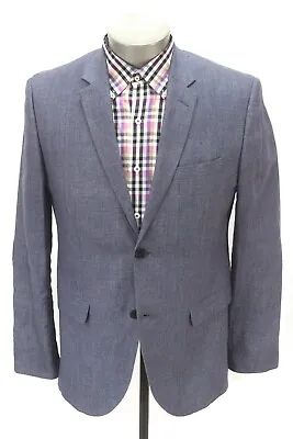 Mens Blue H&M Blazer Jacket 100% LINEN Sport Suit Coat Lightweight Slim Fit 42 R • $49.99