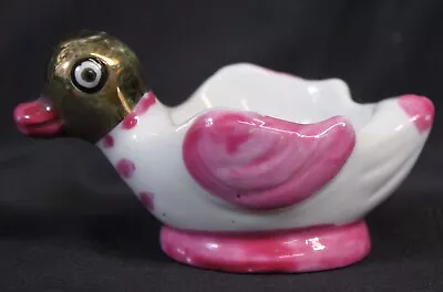 Vtg Egg Cups Duck Bird Squatting Pink White Whimsical Gold Metallic Trim Estate • $8.99