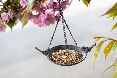 Garden Bird Feeder Hanging Chain Metal Bowl Outdoor Decor Feeding Treats Seed • £7.99