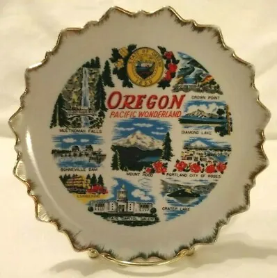Vintage Collectible Oregon Plate Pacific Wonderland Gold  Starburst Edge-- Japan • $14.99