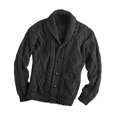 Men's Aran Shawl Collar Cable Knit Cardigan Sweater • $158.99