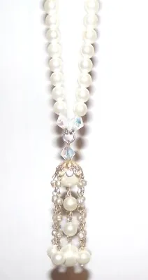 Vintage Baroque Pearl Tassel Necklace AB Drippy Seed Pearls Etruscan 25  Long • $39.99
