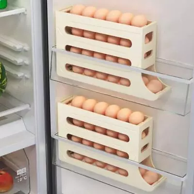 Roll Down Refrigerator Egg Dispenser Auto Rolling Egg Holder Storage Rack 4-Tier • £8.06