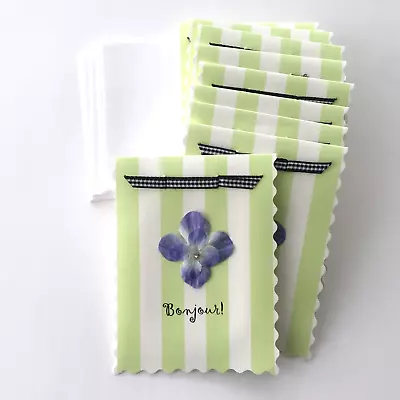 Box Of 10 Marcel Schurman Notecards Bonjour Green Stripes 3D Purple Flower Blank • $13.50