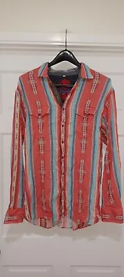 Scully Shirt Mens L Long Sleeve Embroidered Western Cowboy  Pockets Red Aztec • $52.66