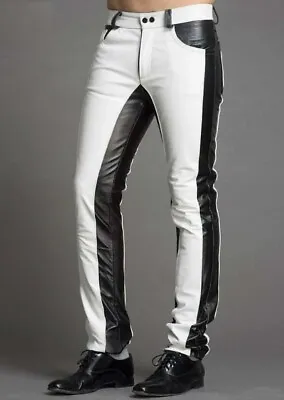 36  Men's Real Leather Trouser Biker Motorcycle Jeans Pant White Cowhide Leather • $69.99