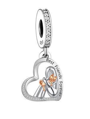 Woman Or Girl & Cat Best Friends Forever Charm 💜 Genuine 925 Sterling Silver • £16.89