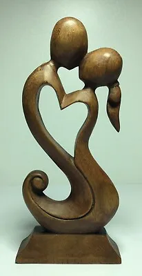 Wooden Balinese Kissing Couple Sculpture Hand Carved Abstract. • $30