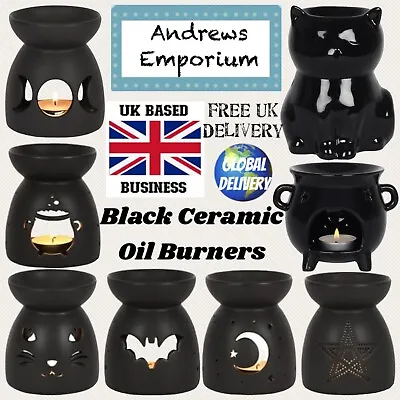 Black Cat Pentagram Triple Moon Cut Out Ceramic Oil Burner Wax Warmer Gothic • £7.95