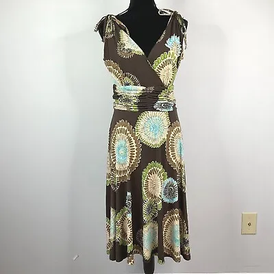 AA Studio Dress V Neck Jersey Brown Floral Print Size 10 Sleeveless • $5
