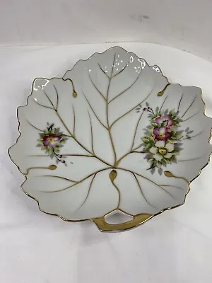 Vintage UCAGCO CHINA Hand Painted Leaf Shaped Plate Dish From JAPAN 9  Dia. Gold • $15