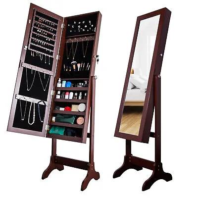 Jewelry Armoire Cabinet Free Standing Storage Organizer With Full Length Mirror • $85.49