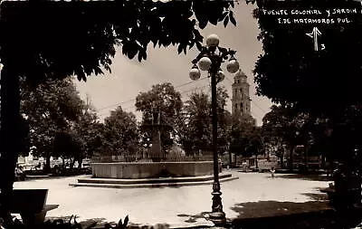 Postcard  RPPC Photo Colonial Fountain And Garden Matamoros Pue  • $9