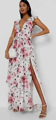 Floral Tiered Ruffle Frilled Maxi Dress Holiday Cruise Wedding Plus Size 18 20  • £35