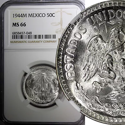 Mexico ESTADOS UNIDOS Silver 1944 M 50 Centavos NGC MS66 GEM BU KM# 447 (048) • $65