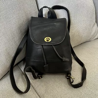 Vintage COACH Daypack Black Leather Drawstring Mini Backpack Bag 9960 USA Y2K • $139.99