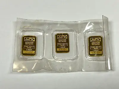 3 X 1 Gram JM Johnson Matthey .9999 Gold Bar Consecutive Serial - Sealed! • $600