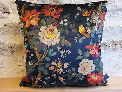 Liberty Arts Lady Kristina Velvet Floral Birds & Onyx Black Fabric Cushion Cover • £37.50