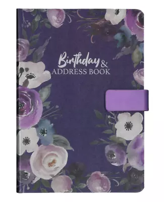 A5 Address & Birthday Book Floral Design Purple Satin Cover With Magnetic Clip • £5.45