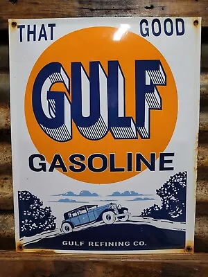 Vintage Good Gulf Porcelain Sign Gasoline Oil Service 17  Automobile Refining Co • $150.04