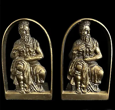 Vintage MCM Bookends Moses And Ten Commandments Antique Brass Made In Israel 6  • $50
