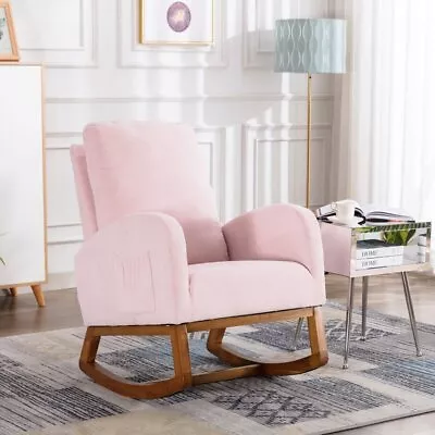 Pink Upholstered Rocking Chair Rocker Solid Wood Frame Padded Glider Nursery • $256.90