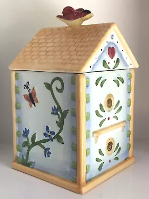 Spring Tyme Birdhouse Garden Cookie Jar Hand Painted Butterfly Cottage Core • $21.38