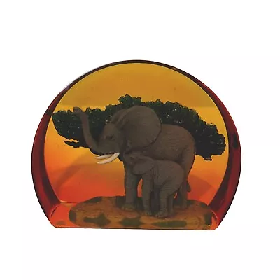 Amber Resin Lucite Paperweight Elephant Mom Baby Sculpture Serengeti Wild Life • $28.90