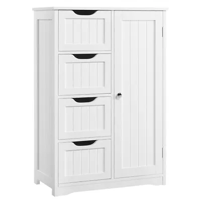 $87.99 • Buy Bathroom Floor Cabinet Wood Free Standing Storage Organizer W/ 4 Drawers, White