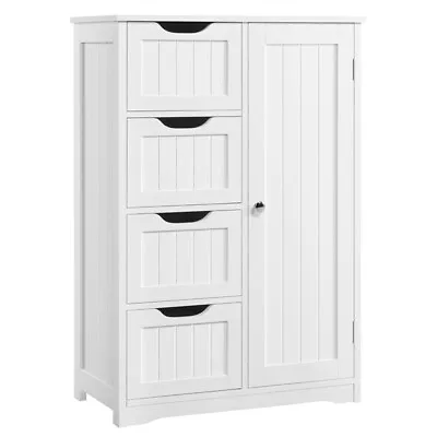 $87.99 • Buy Bathroom Floor Cabinet Wood Free Standing Storage Organizer W/ 4 Drawers, White