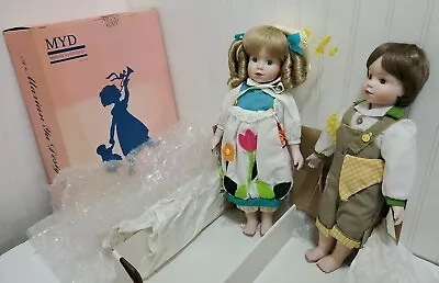 NIB Vtg MYD Marian Yu Design Porcelain Doll Set TWINS BOY GIRL 14” Tommy April • $34.49