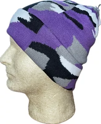 Beanie Stocking Cap Knit Hunting Military Camo Camouflage Purple Black White  • $9.86