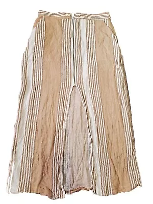 BCBGENERATION Skirt With High Slit Zip Front Linen Cotton Midi Brown Stripe Sz 6 • $15