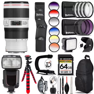 Canon EF 70-200mm IS II USM Lens + Pro Flash +LED Light -64GB Accessory Bundle • $1178.99