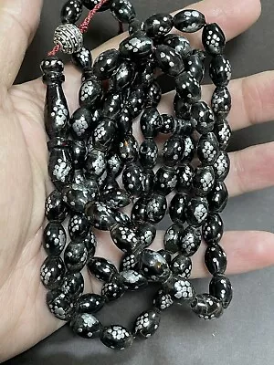 Antique Black Coral -Silver In Lay 99 Worry Beads Islamic Masbaha 69Grams R • $450