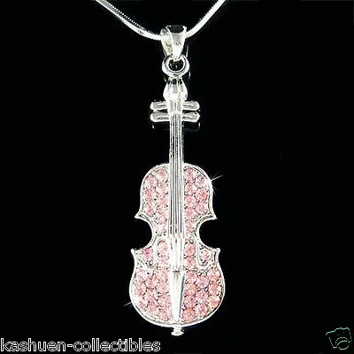 ~Pink VIOLIN VIOLA CELLO Made With Swarovski Crystal MUSIC Fiddle Chain Necklace • $43