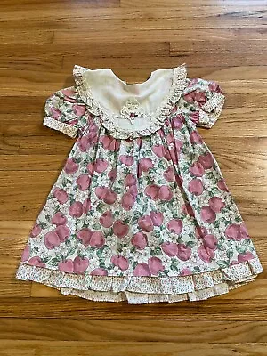 VTG Little Precious Toddler Pink Apples Floral Holiday Dress Lace Trim 3T • $18.88