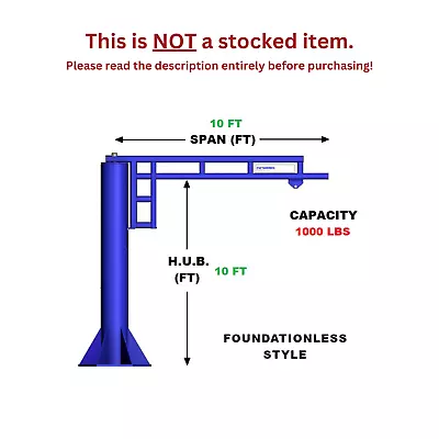 Gorbel Foundationless Work Station Jib Crane - 1/2 Ton Cap. Span 10 Ft Hub 10 Ft • $5375