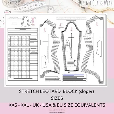 Leotard Pattern Block- Sizes XXS-XXL - UK US And EU Size Equivalents - Sloper - • £15.99