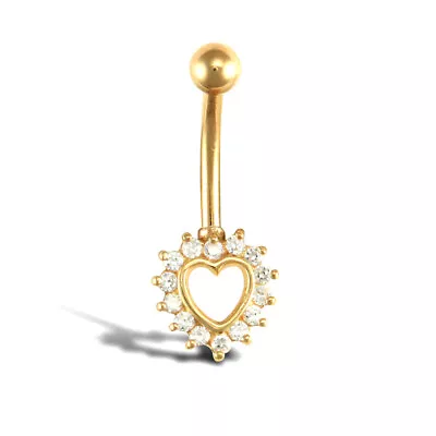 9ct Gold Jewelco London CZ Love Banana Belly Bar 10mm • £122.99