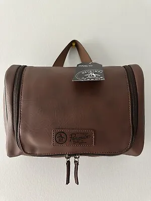 NWT Penguin Men Travel Toiletry Kit With Bottle Brown Luggage Zip Trousse $49.50 • $29.95