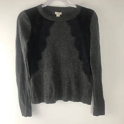 J Crew Color Block Lace Panel Sweater Wool Blend Charcoal Gray Black Navy  XS • $14.20