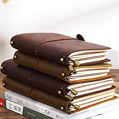 $13.29 • Buy Cowhide Crazy Horse Leather Cover Vintage Note Book Diary Journal Travel Notepad